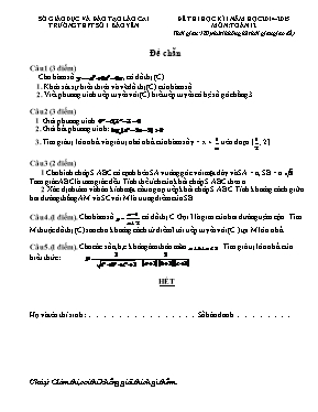 Đề thi học kì 1 năm học 2014-2015 môn Toán 12